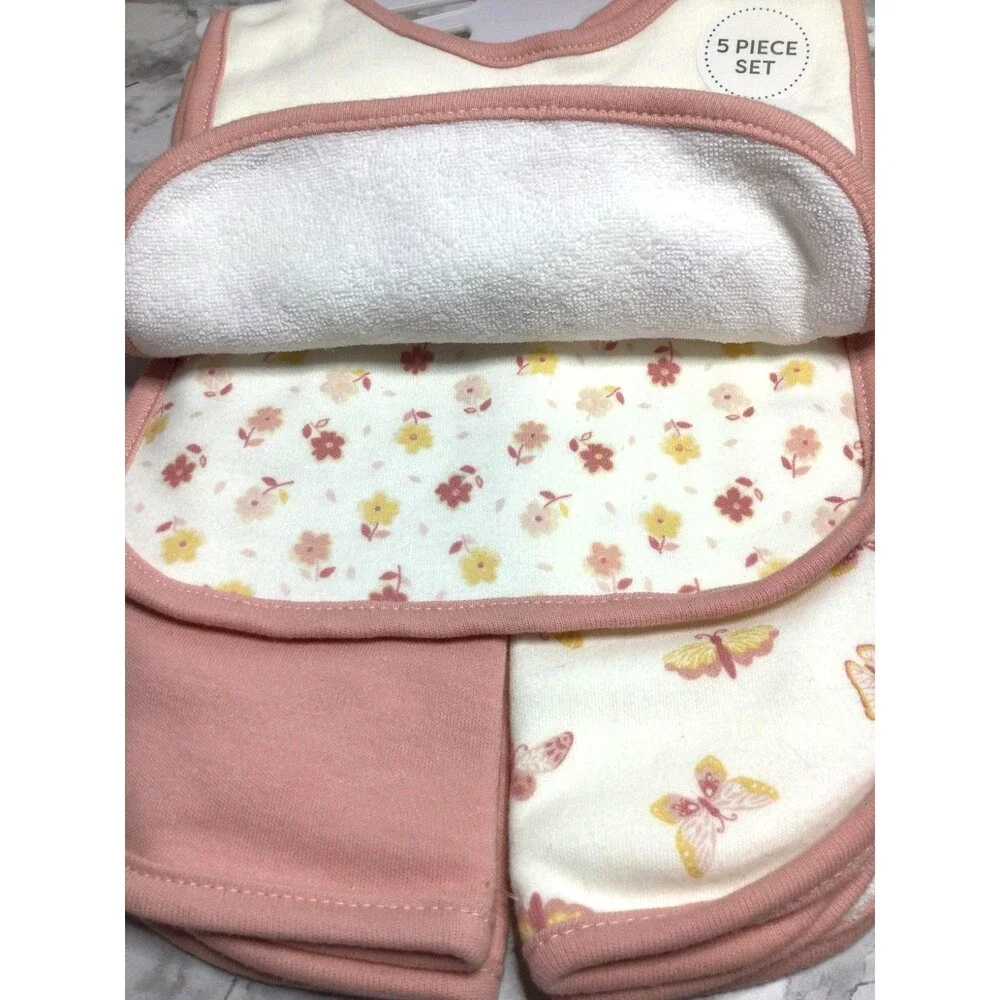 New Baby Gear 5-Piece Set  -Cloths Pink Gingham - Butterflies And Flowers